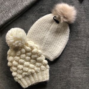 Cream colored Pom beanies